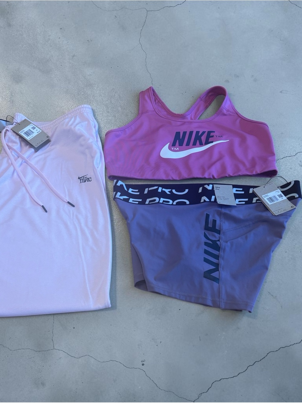 Nike Pink Sports Bra w/ Purple Shorts Light Pink Joggers 2 tops are 2x, pants 1x - Picture 6 of 13